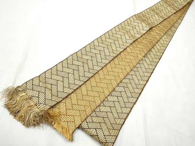 平和屋着物●男性 本場筑前博多織 両面 角帯 桧垣吉祥文 正絹 逸品 CABF8509hy