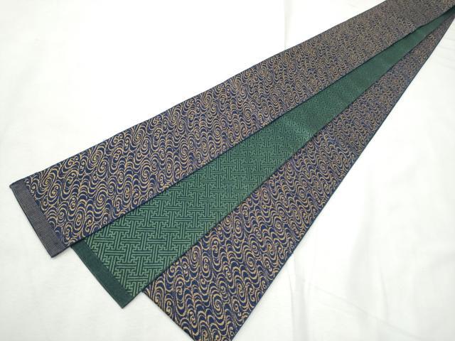 平和屋着物●男性 本場筑前博多織 両面 角帯 流水文 紗綾型地紋 正絹 逸品 CABF8557hy
