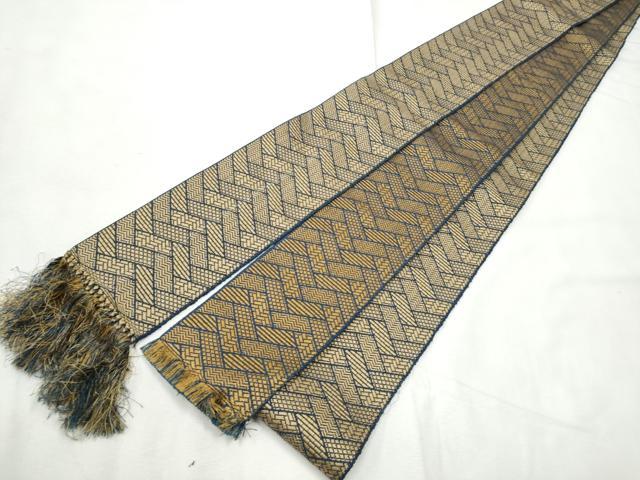 平和屋着物●男性 本場筑前博多織 両面 角帯 桧垣吉祥文 正絹 逸品 CABF8559hy