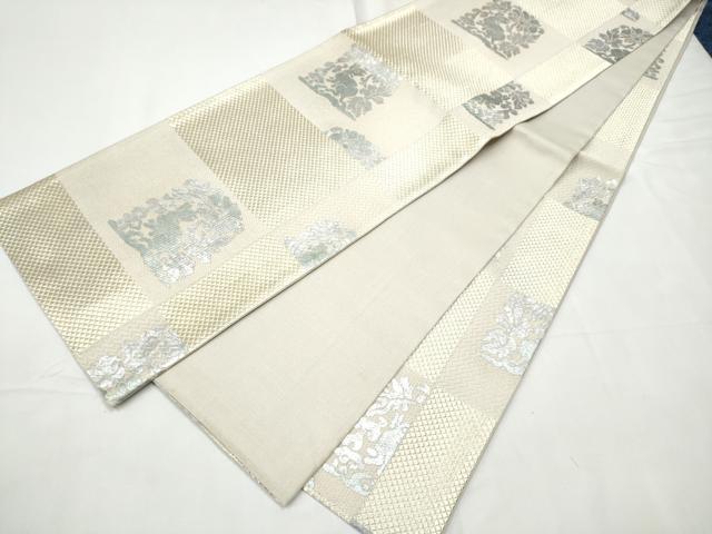 平和屋着物▽全通柄袋帯 スリーシーズン 春夏秋 花兎 銀彩 正絹 逸品 CABF8617hy