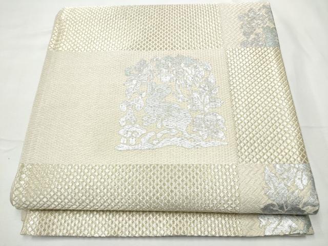 平和屋着物▽全通柄袋帯 スリーシーズン 春夏秋 花兎 銀彩 正絹 逸品 CABF8617hy