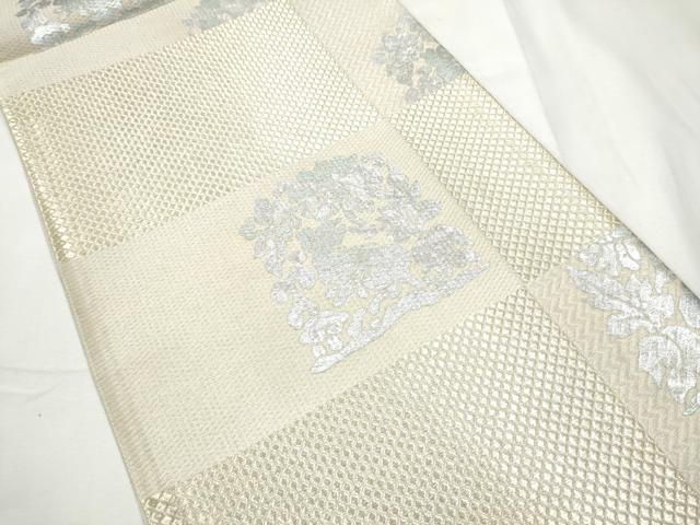 平和屋着物▽全通柄袋帯 スリーシーズン 春夏秋 花兎 銀彩 正絹 逸品 CABF8617hy