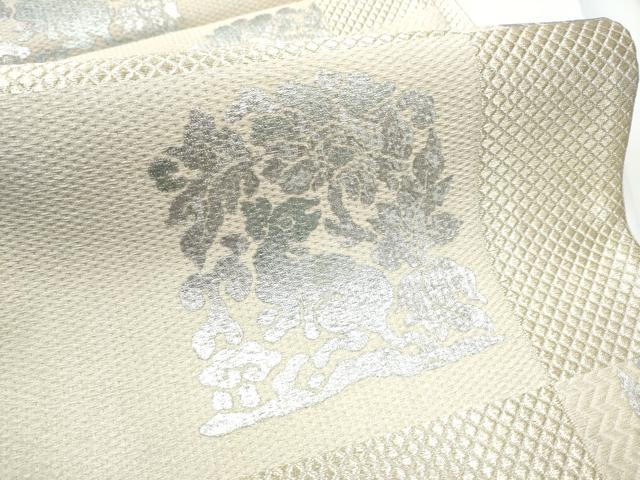 平和屋着物▽全通柄袋帯 スリーシーズン 春夏秋 花兎 銀彩 正絹 逸品 CABF8617hy