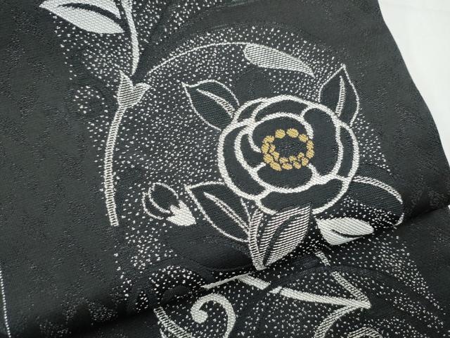 平和屋着物●両面 全通柄袋帯 花唐草文 黒地 銀通し地 正絹 逸品 CABF8618hy