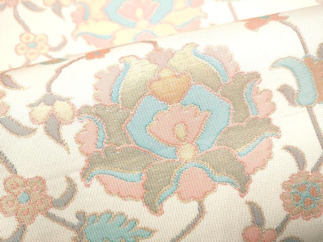 平和屋着物●全通柄 本袋帯 更紗花唐草文 金糸 正絹 逸品 CABF8627hy
