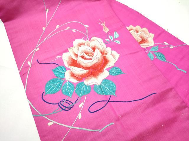 平和屋着物●アンティーク 大正ロマン 九寸名古屋帯 総手刺繍 薔薇 正絹 逸品 CABF8647hy