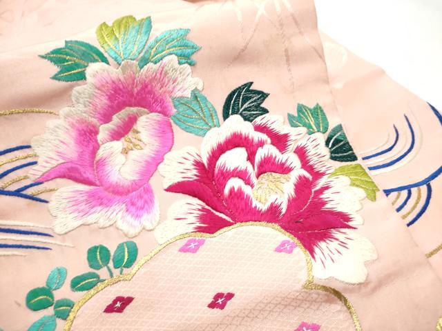 平和屋着物●アンティーク 大正ロマン 九寸名古屋帯 総手刺繍 流水花文 金糸 正絹 逸品 CABF8648hy