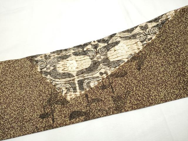 平和屋着物●九寸名古屋帯 紬地 絞り 切嵌花文 正絹 逸品 CABF8651hy