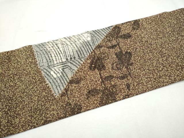 平和屋着物●九寸名古屋帯 紬地 絞り 切嵌花文 正絹 逸品 CABF8651hy
