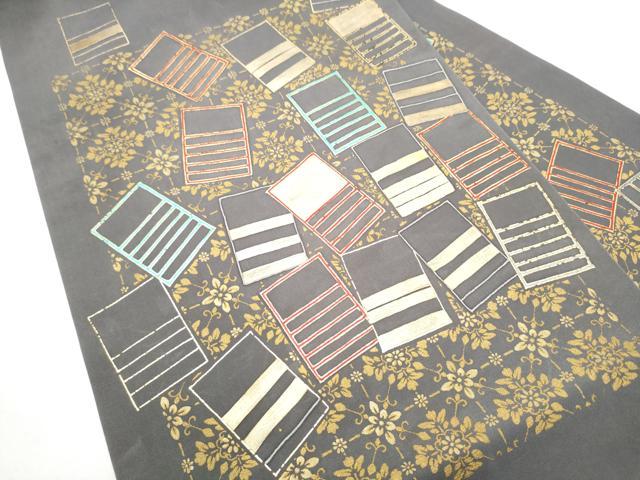 平和屋着物●塩瀬 九寸名古屋帯 幾何学花文 金彩 正絹 逸品 CABF8653hy