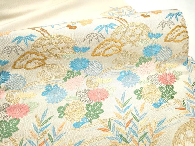 平和屋着物●西陣 九寸名古屋帯 唐織 籬草花文 金糸 証紙付き 正絹 逸品 CABF8658hy