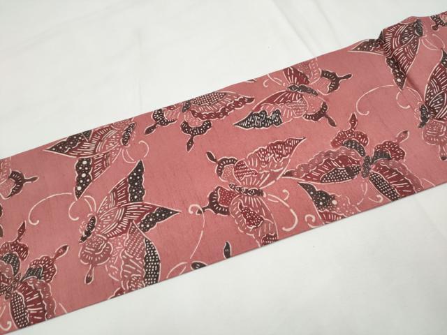 平和屋着物●九寸名古屋帯 紬地 型染め 舞蝶文 正絹 逸品 CABF8659hy