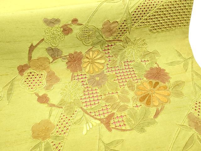 平和屋着物▼中国三大刺繍 スワトウ相良刺繍 総刺繍 つけ帯 紬地 花丸文 正絹 逸品 CABF8662hy