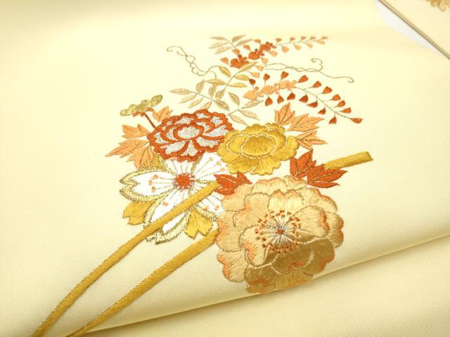 平和屋着物●塩瀬 九寸名古屋帯 総刺繍 花車文 金銀糸 正絹 逸品 CABF8666hy