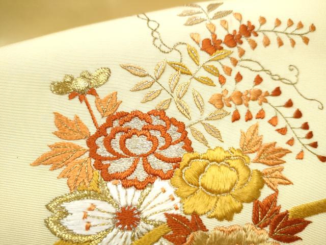 平和屋着物●塩瀬 九寸名古屋帯 総刺繍 花車文 金銀糸 正絹 逸品 CABF8666hy