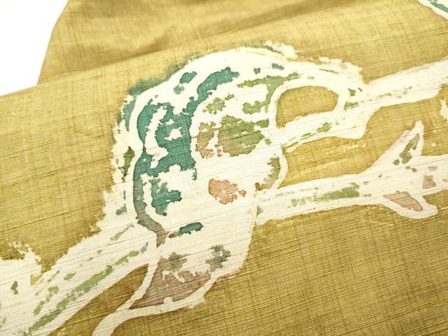 平和屋着物●九寸名古屋帯 紬地 ろうけつ染 花唐草文 正絹 逸品 CABF8670hy