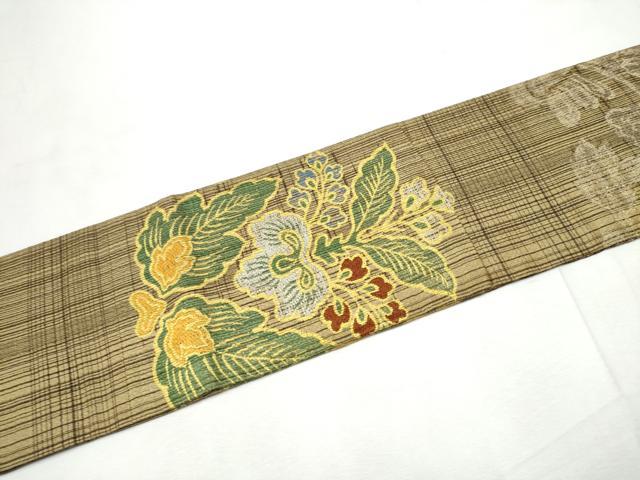 平和屋着物●九寸名古屋帯 草花文 銀糸 正絹 逸品 CABF8672hy