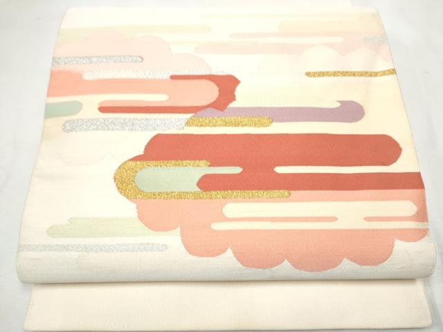 平和屋着物●爪掻き本綴れ 八寸名古屋帯 エ霞雲重ね文 金銀糸 正絹 逸品 CABF8679hy