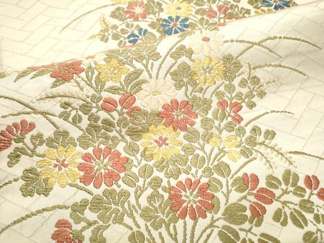 平和屋着物●九寸名古屋帯 唐織 草花文 金糸 正絹 逸品 CABF8682hy