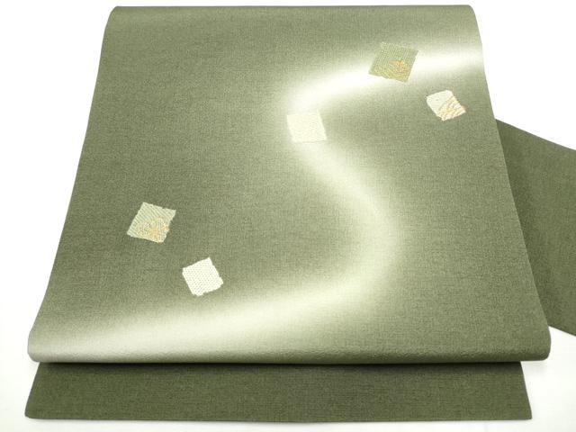 平和屋着物●九寸名古屋帯 総刺繍 色紙草花文 金糸 正絹 逸品 CABF8691hy