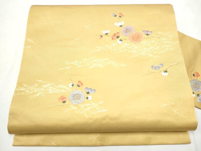 平和屋着物●九寸名古屋帯 唐織 枝梅文 金糸 正絹 逸品 CABF8692hy