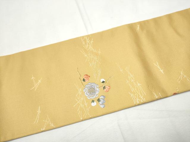 平和屋着物●九寸名古屋帯 唐織 枝梅文 金糸 正絹 逸品 CABF8692hy