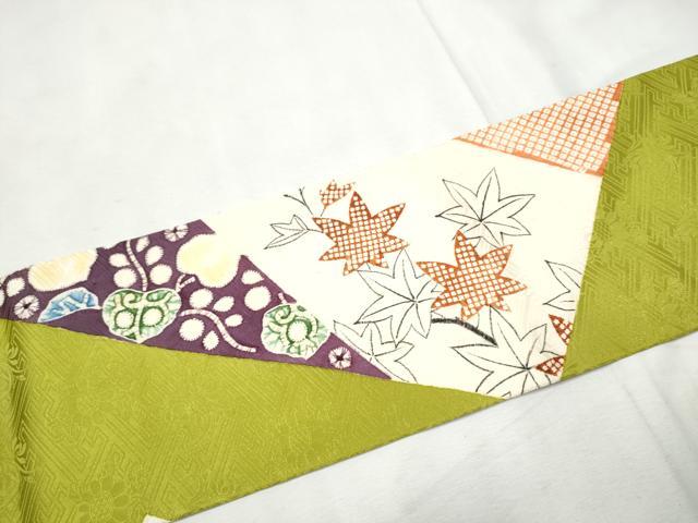 平和屋着物●九寸名古屋帯 駒刺繍 型染め 切嵌花文 正絹 逸品 CABF8695hy