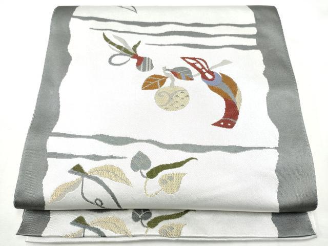 平和屋着物●八寸名古屋帯 休み鳥枝葉文 正絹 逸品 CABF8697hy