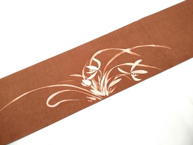 平和屋着物●九寸名古屋帯 紬地 ろうけつ染 草花文 正絹 逸品 CABF8700hy