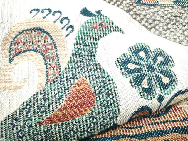 平和屋着物●つけ帯 紬地 孔雀花文 正絹 逸品 CABF8710hy