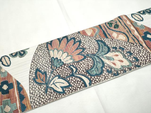 平和屋着物●つけ帯 紬地 孔雀花文 正絹 逸品 CABF8710hy