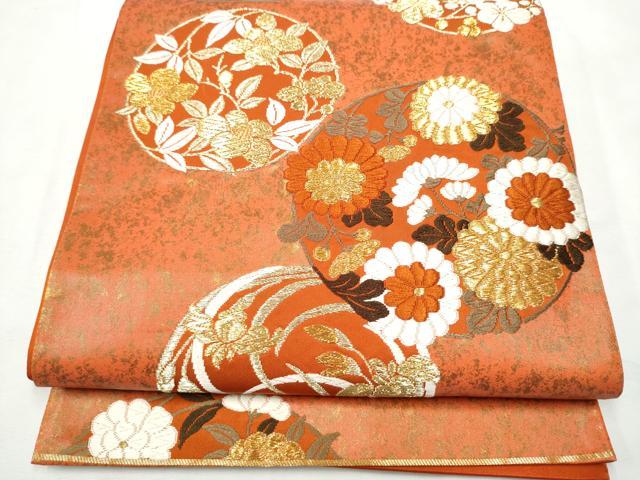 平和屋着物●西陣 河合美術織物謹製 六通柄袋帯 唐織 草花丸文 金糸 引箔 正絹 逸品 CABF8724hy