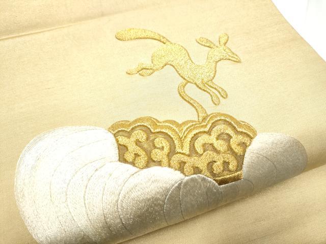 平和屋着物●太鼓柄袋帯 総刺繍 動物器物文 金糸 正絹 逸品 CABF8739hy