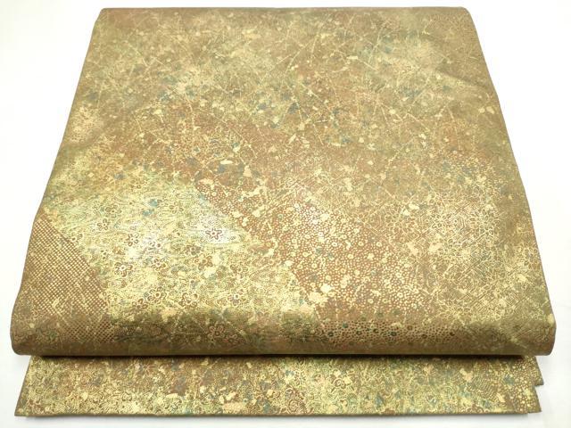 平和屋着物●伝統工芸品 伊那紬 手織り 全通柄袋帯 霞舞花文 金彩 引箔 正絹 逸品 CABF8740hy