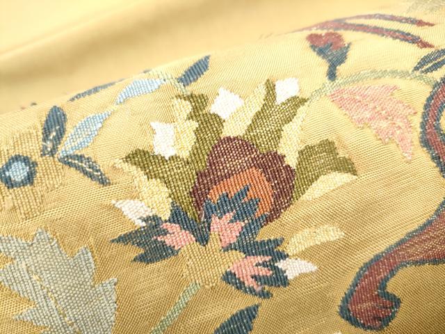 平和屋着物●太鼓柄袋帯 すくい織 更紗動物花文 金銀糸 正絹 逸品 CABF8742hy