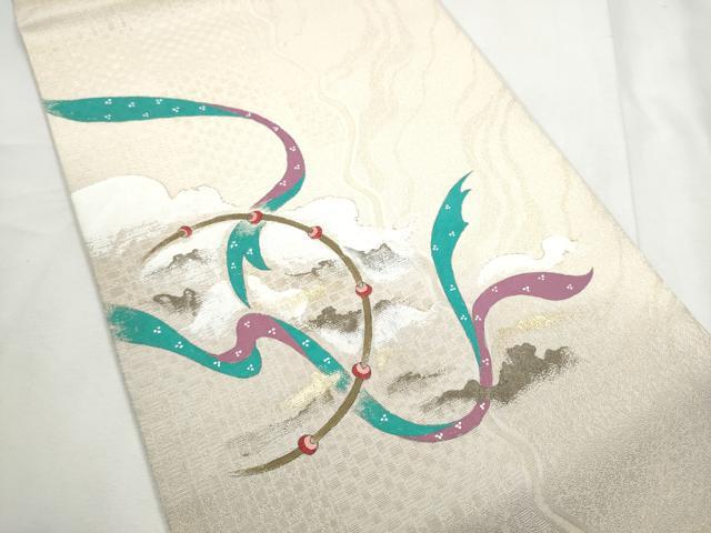 平和屋着物●太鼓柄袋帯 霞吉祥文 金糸 正絹 逸品 CABF8751hy