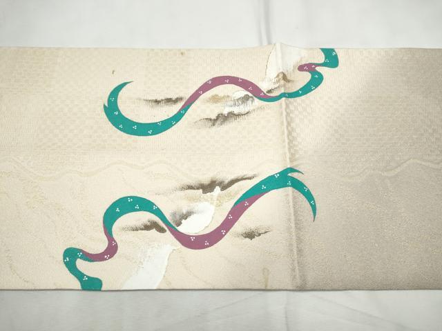 平和屋着物●太鼓柄袋帯 霞吉祥文 金糸 正絹 逸品 CABF8751hy