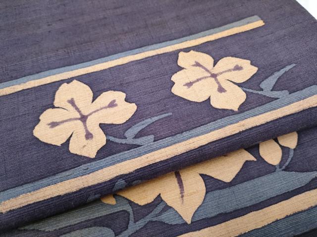 平和屋着物●六通柄袋帯 作家物 紬地 ろうけつ染 枝花文 正絹 逸品 CABF8752hy
