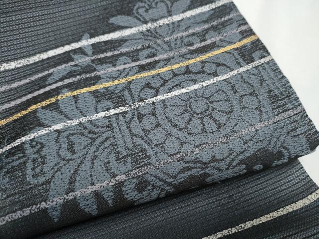 平和屋着物●六通柄袋帯 格子花文 金糸 正絹 逸品 CABF8758hy