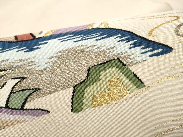 平和屋着物●爪掻き本綴れ 太鼓柄袋帯 流水風景文 金糸 正絹 逸品 CABF8765hy