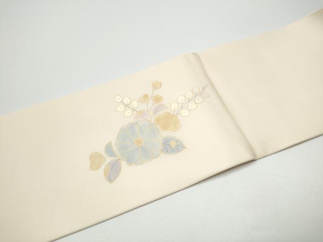 平和屋着物●塩瀬 九寸名古屋帯 雲重ね花文 金彩 正絹 逸品 CABF8777hy