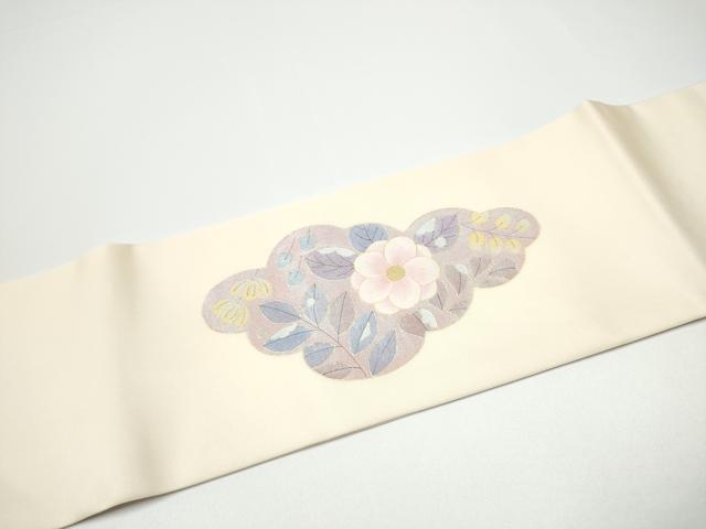 平和屋着物●塩瀬 九寸名古屋帯 雲重ね花文 金彩 正絹 逸品 CABF8777hy