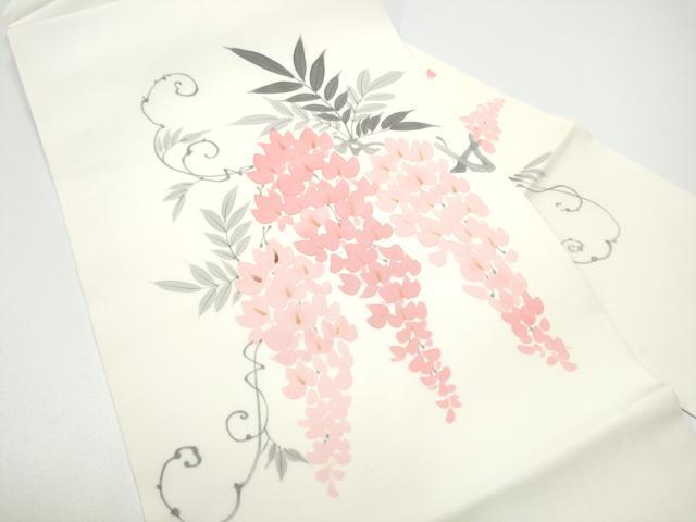 平和屋着物●塩瀬 九寸名古屋帯 手描き 藤花房 正絹 逸品 CABF8782hy