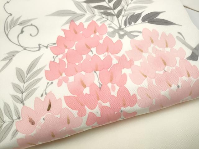 平和屋着物●塩瀬 九寸名古屋帯 手描き 藤花房 正絹 逸品 CABF8782hy