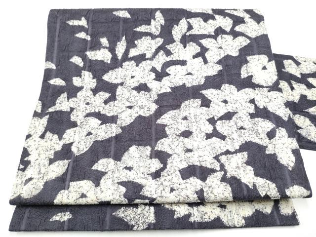 平和屋着物●松煙染の第一人者 川島草苑 九寸名古屋帯 ふくれ織 舞花文 正絹 逸品 CABF8789hy