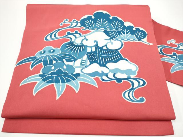 平和屋着物●塩瀬 九寸名古屋帯 藍 型染め 証紙付き 正絹 逸品 CABF8794hy