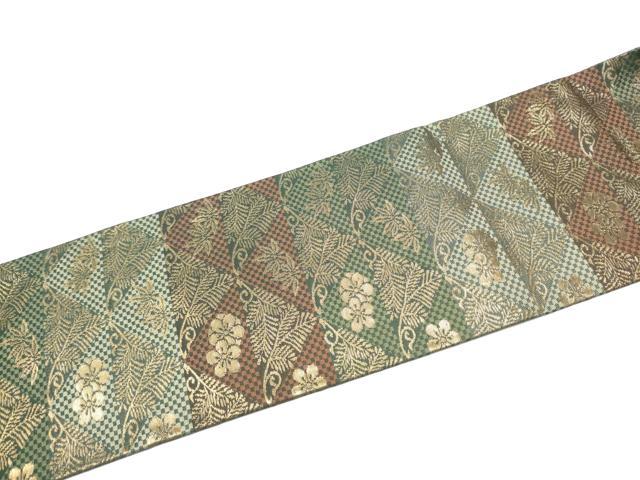 平和屋着物●九寸名古屋帯 草花文 金糸 正絹 逸品 CABF8798hy