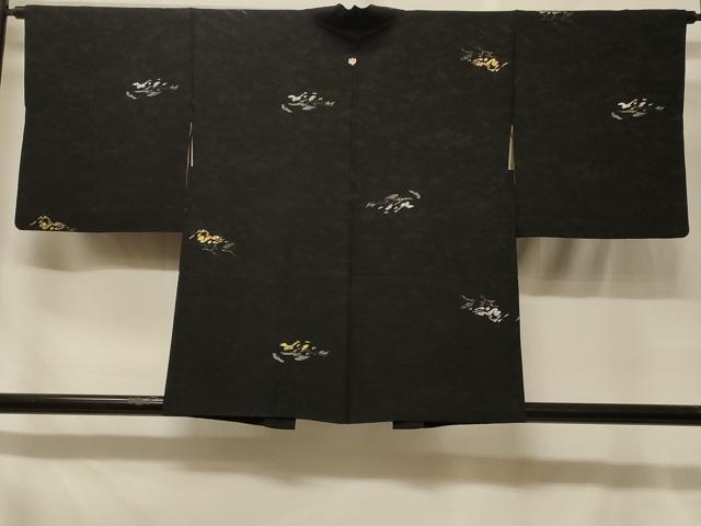 平和屋着物#羽織 寿光織 立波文 黒地 金銀糸 正絹 逸品 CABF8812in