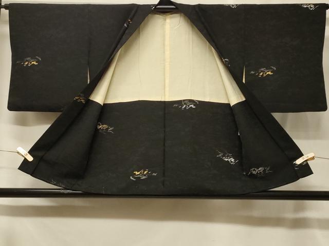 平和屋着物#羽織 寿光織 立波文 黒地 金銀糸 正絹 逸品 CABF8812in