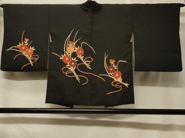平和屋着物#羽織 駒刺繍 草花文 黒地 金彩 正絹 逸品 CABF8813in